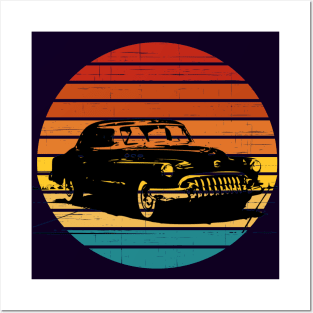 vintage car sunset retro Posters and Art